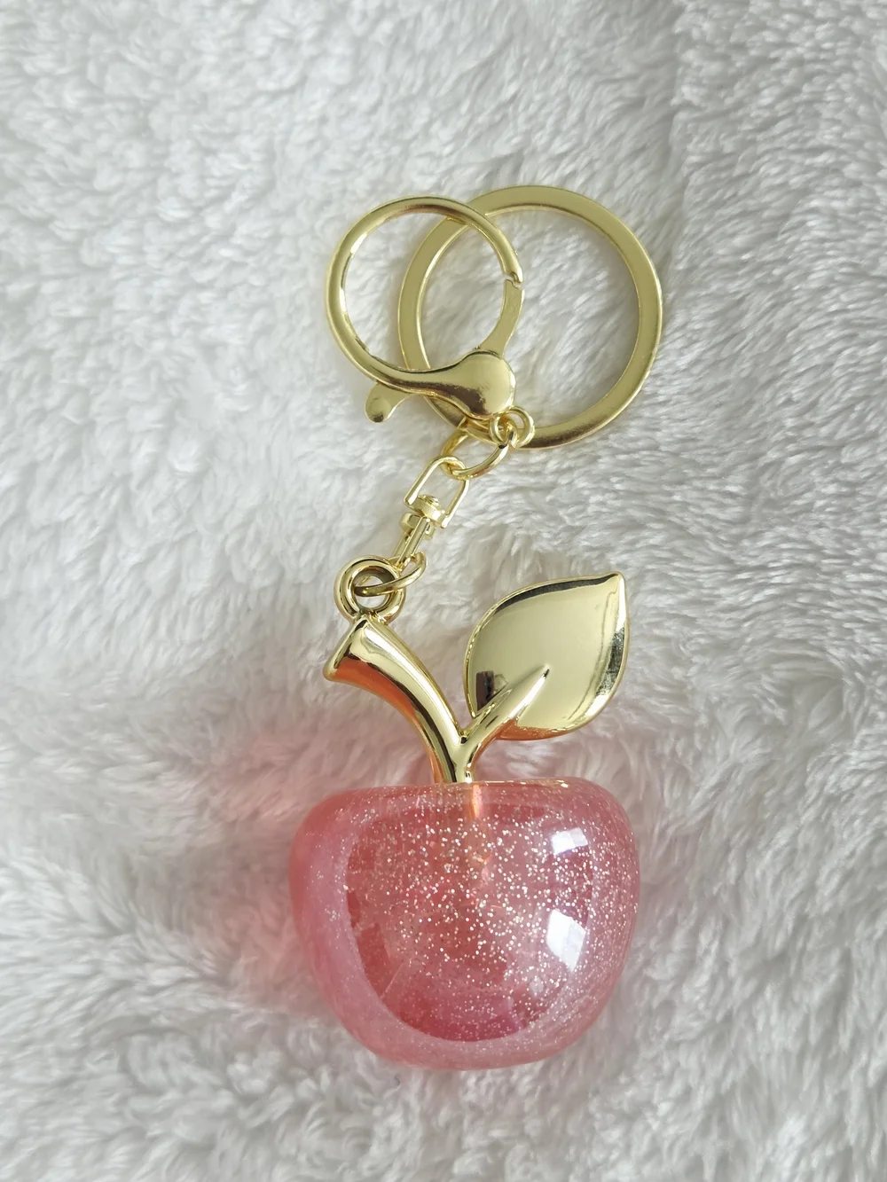 Gold & Pink Glitter Apple Keychain Charm Bag Charm